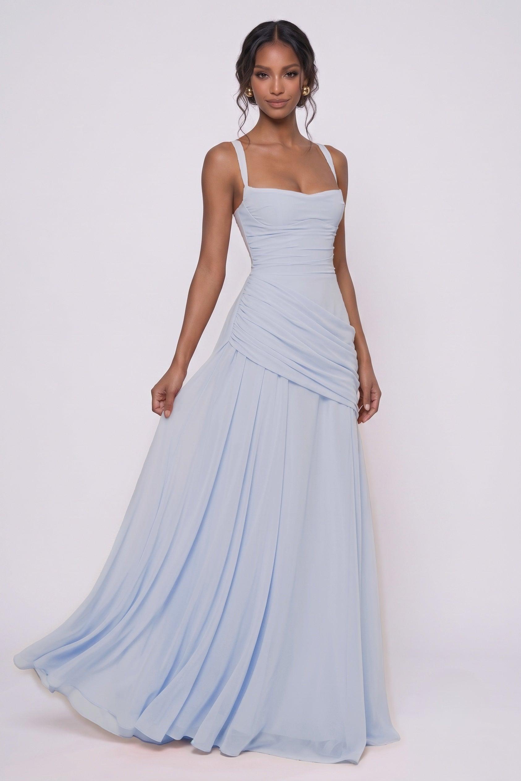 Sheath-Column Maxi Chiffon Bridesmaid Dress CG0346BM - Light Blue - COCOMELODY